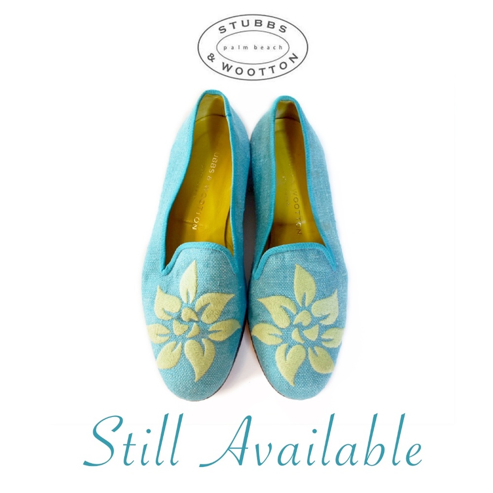 6.5 Stubbs & Wootton Turquoise Embroidered Loafers